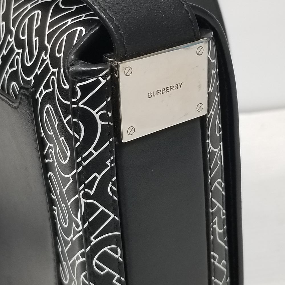 BURBERRY Calfskin Monogram TB Print Black and White Messenger Crossbody Bag - Picture 14 of 16